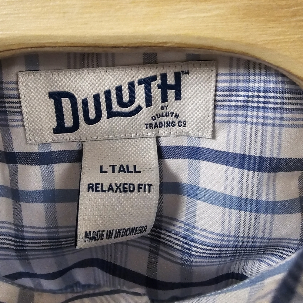 Duluth Trading Magnaready Relaxed Fit Shirt L Tall Blue Plaid Short Sleeves - Picture 3 of 6
